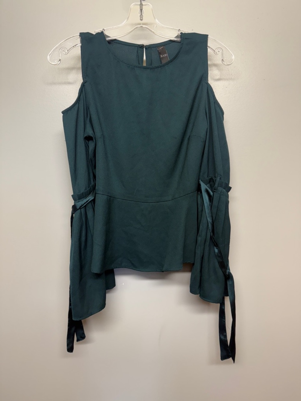 KAZO Emerald Green Cold Shoulder Bell Sleeve Top